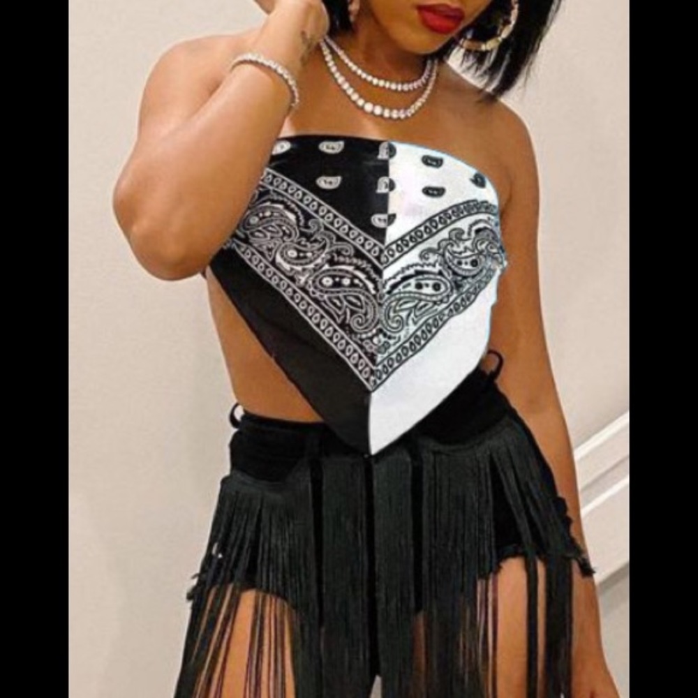 Handkerchief Bandage Design Black & With Sleeveless Crop Top